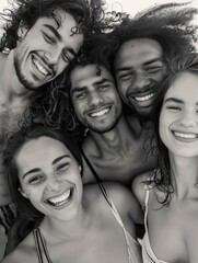Fototapeta premium A group of people smiling and posing together for a photo shoot
