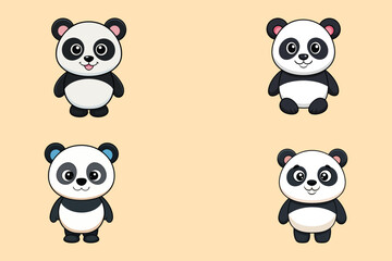 cute panda Vector illustration isolated on colorful Set of cute big pandas in different poses. flat vector illustration design