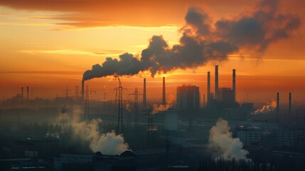 Naklejka premium Harness green energy for a pollution-free environment. Wind energy powers factories and industries, lowering carbon emissions. This helps combat global warming and climate change.