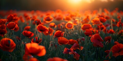 Obraz premium Poppies in the evening sun. Concept Flower Photography, Golden Hour, Nature Close-Ups