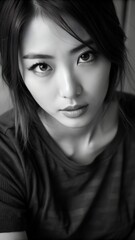 Fototapeta premium Portrait of a young woman with a serious expression on her face