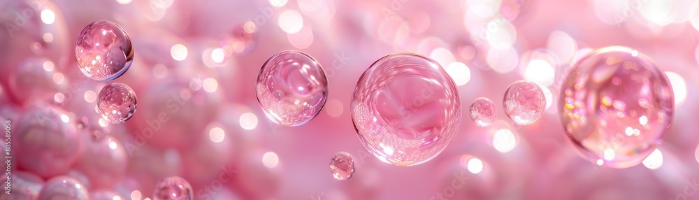 Poster abstract pink bubbles floating against a blurred background, creating a dreamy and whimsical visual 