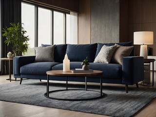 Sleek sofa centerpiece in a modern and cozy living room