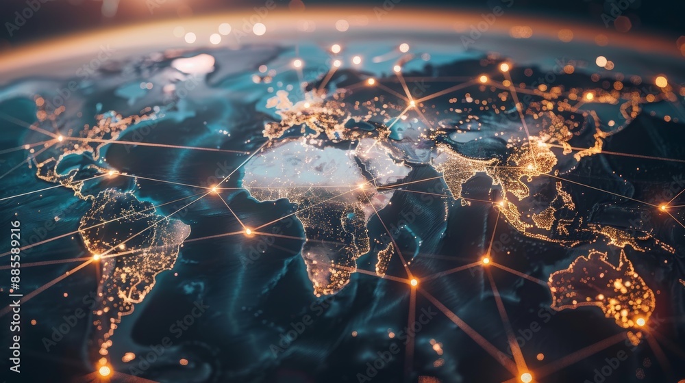 Poster network that connects the world. concept of global business with points and lines on a world map.