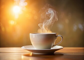 Isolated white coffee cup with steam rising above it on a soft, creamy background, evoking feelings of warmth and coziness on a quiet morning.
