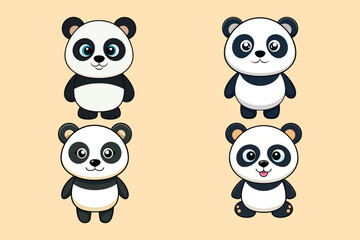 Obraz premium cute panda Vector illustration isolated on colorful Set of cute big pandas in different poses. flat vector illustration design