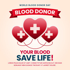 Blood donation awareness poster, banner, card, and background. Vector illustration with balloons