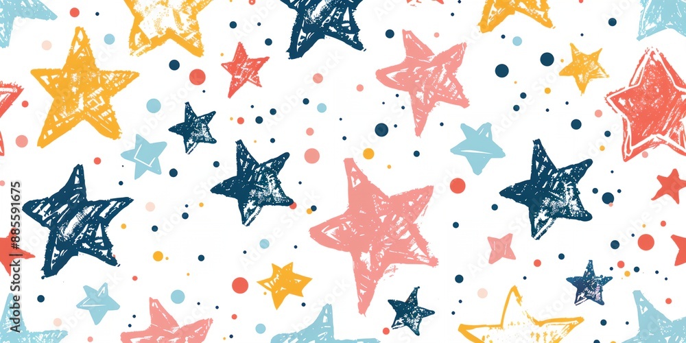 Poster a colorful star pattern with a white background. the stars are in various sizes and colors, and they