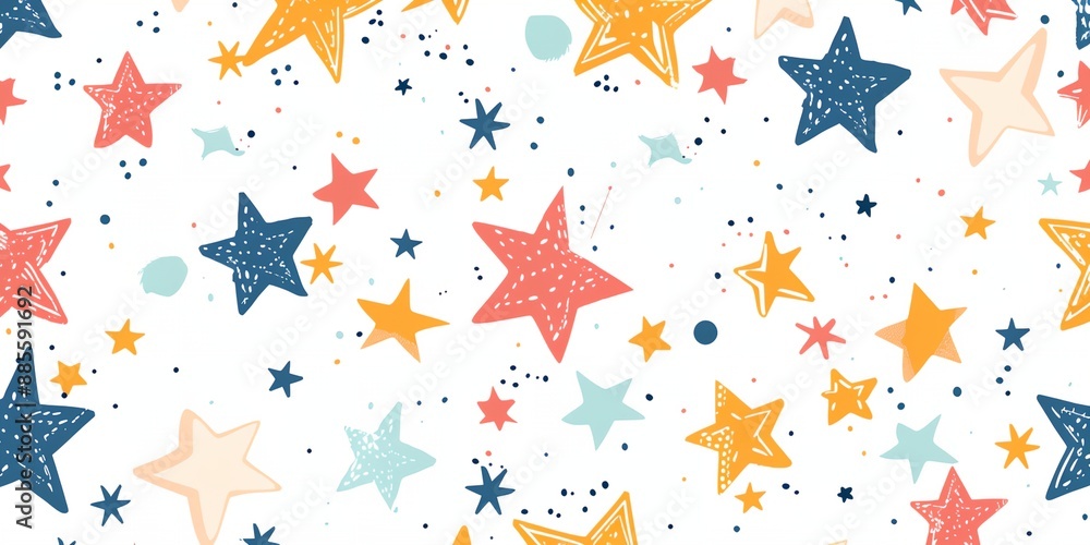 Poster a colorful star pattern with a white background. the stars are in various sizes and colors, and they