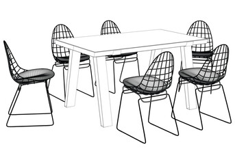 Chairs and Table Set Line Vector Illustration. Different Views of Modern Chair, Ideal for Furniture Design and Interior Concepts