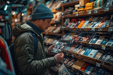 Fototapeta premium Person making an online purchase on a tablet