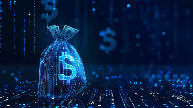 digital blue moneybag with a dollar icon