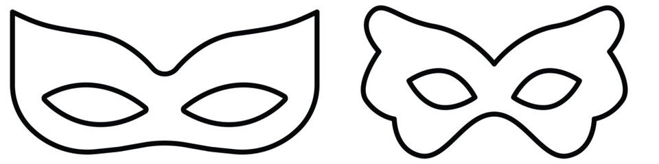 Superhero or thief mask with eye slits vector black icon set. Masquerade costume mask silhouette hidden villain or burgar face. Simple design carnival incognito party masque clip art illustration. eps