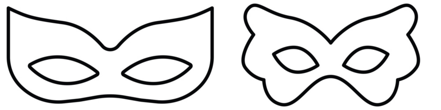 Superhero or thief mask with eye slits vector black icon set. Masquerade costume mask silhouette hidden villain or burgar face. Simple design carnival incognito party masque clip art illustration. eps