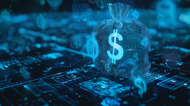digital blue moneybag with a dollar icon