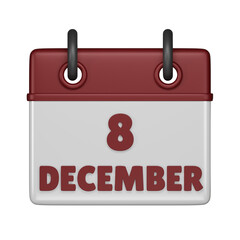 8 December Calendar 3d icon