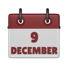 9 December Calendar 3d icon