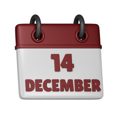 14 December Calendar 3d icon