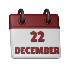 22 December Calendar 3d icon