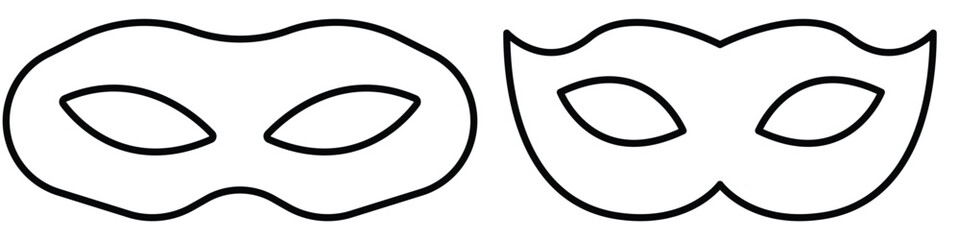 Superhero or thief mask with eye slits vector black icon set. Masquerade costume mask silhouette hidden villain or burgar face. Simple design carnival incognito party masque clip art illustration. eps