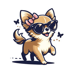 cute and funny happy Chihuahua sunglasses walking pet lover, dogs fan, vector design