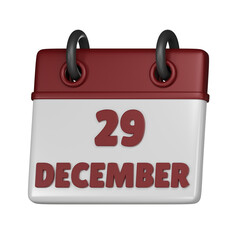 29 December Calendar 3d icon
