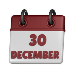 30 December Calendar 3d icon
