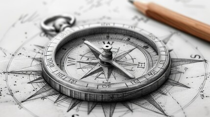 A Hand-Drawn Compass Awaits Its Journey. Generative AI