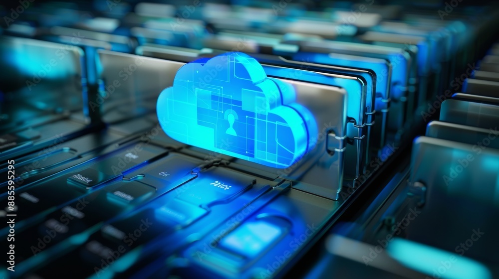 Poster transferring files from your laptop folder to the cloud. fast and easy backup and file sharing.