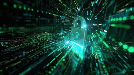 Obraz premium Cybersecurity - Digital Lock in a Digital Space