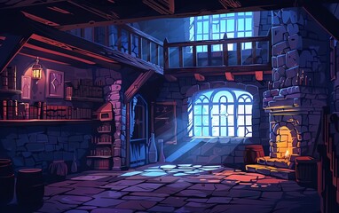 Fototapeta premium Medieval Era Castle cartoon Background Interior Exterior 