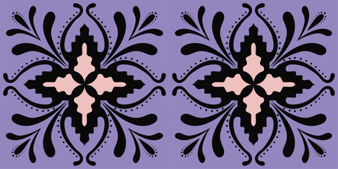 Seamless tiles background. Mosaic pattern for ceramic in dutch, portuguese, spanish, italian style, Vector Tile Pattern, Lisbon Arabic Floral Mosaic, Mediterranean Seamless Ornament, Geometric Folk