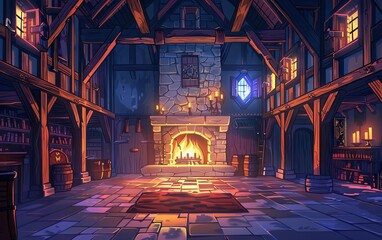 Obraz premium 2D Medieval Cartoon Landscape Scene