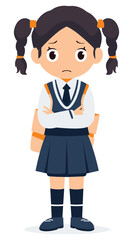 Worried school girl in uniform vector illustration
