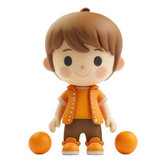 Adorable clay boy with orange hat, drawing with chalk, full body, facing front, very small dot black eyes style, muted pastels, color 3D clay icon, Blender 3D, so kawaii!