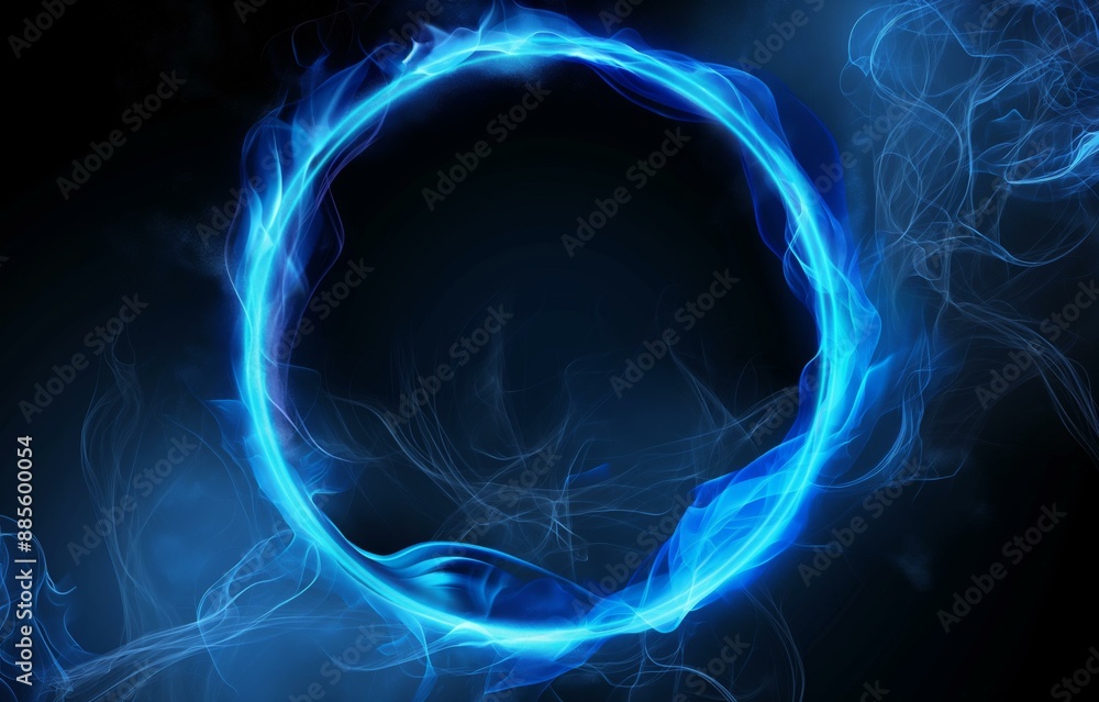 Poster a captivating display of undulating waves in vibrant blue hues on a dark background, intertwining fl