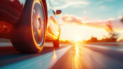 A close up shot of a car driving on a highway, symbolizing the freedom and flexibility of road trips.