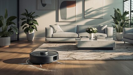 Efficient Robot Cleaner in Modern Living Room