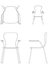 Chair Line Vector Illustration. Different Views of Modern Chair, Ideal for Furniture Design and Interior Concepts with Front, Side, and Top Views