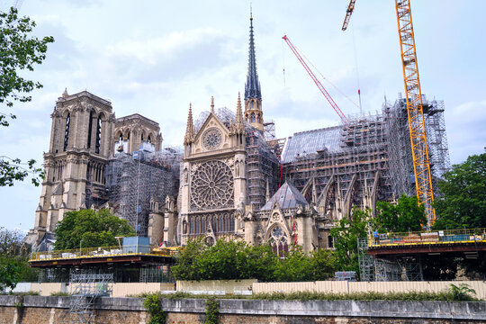 Paris, France - 06.13.2024: Reconstruction of Notre Dame Cathedral, which is being restored after the fire
