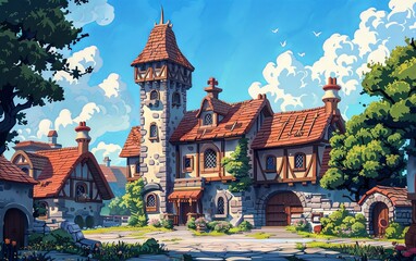 Medieval Era Castle cartoon Background Interior Exterior 