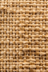 High-Resolution Burlap Fabric Texture with Coarse, Woven Fibers and Natural Beige.