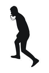Referee during the game, blowing the whistle, black silhouette