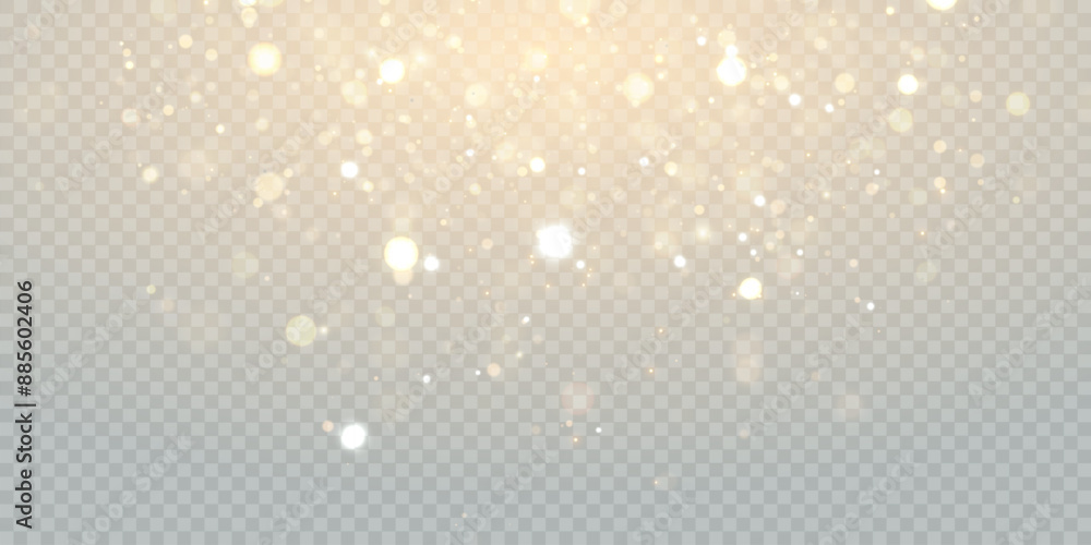 Poster sparkling christmas gold particles, glowing bokeh lights isolated on transparent background adobe il