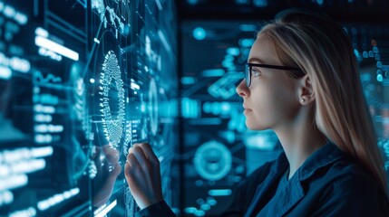 Futuristic Technology: Woman Interacting with Augmented Reality Interface in Motion