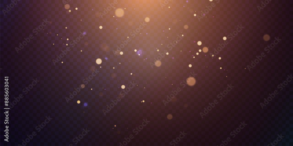 Poster Light effect of golden bokeh of dust and glare. Glowing particles isolated on a dark transparent background.  Adobe Illustrator Artwork