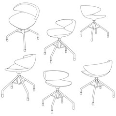 Chair Line Vector Illustration. Different Views of Modern Chair, Ideal for Furniture Design and Interior Concepts 