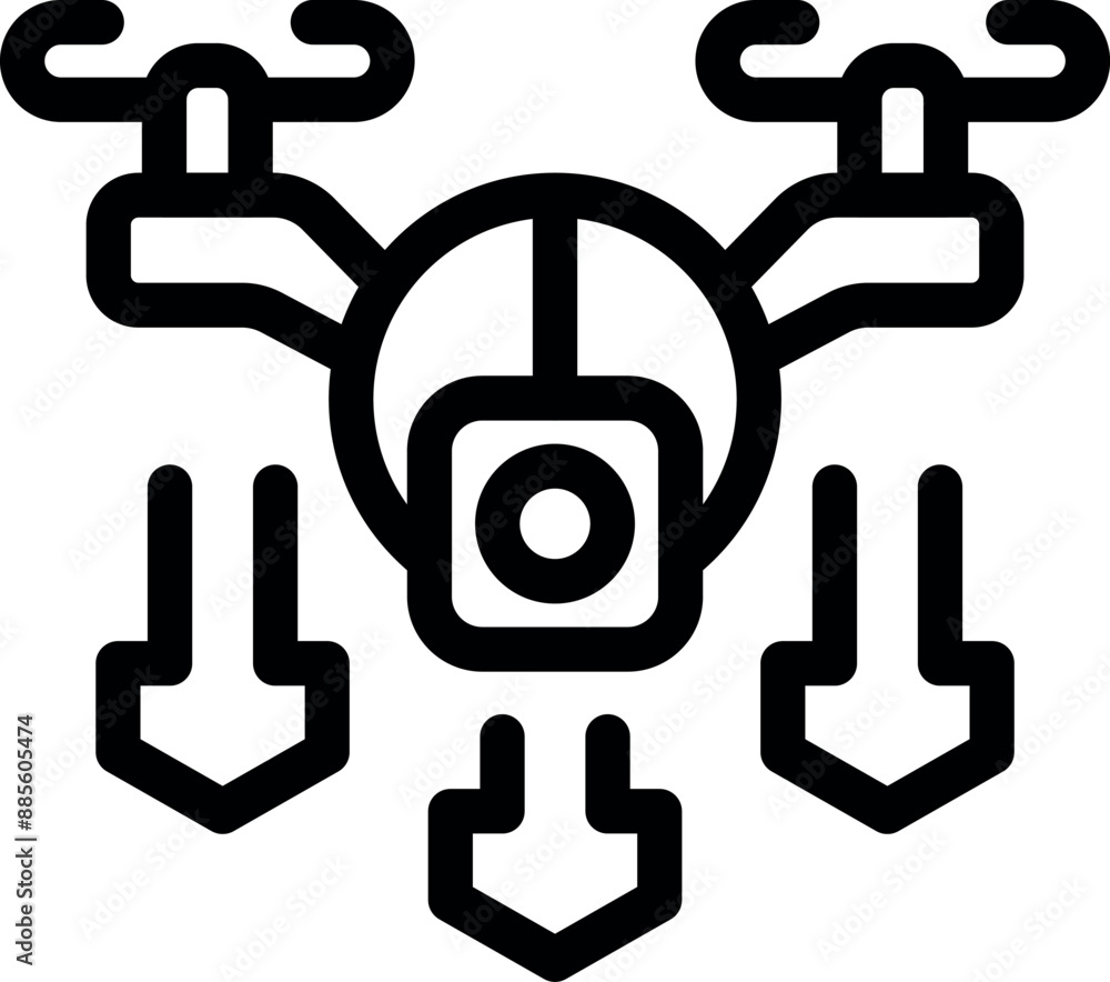 Poster line icon of a drone landing, representing gps navigation and automated flight