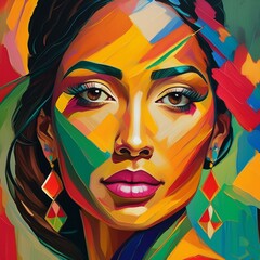 Colorful abstract portrait of a woman in oil paint