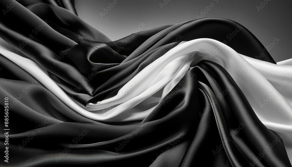 Wall mural Elegant abstract black and white fabric flow